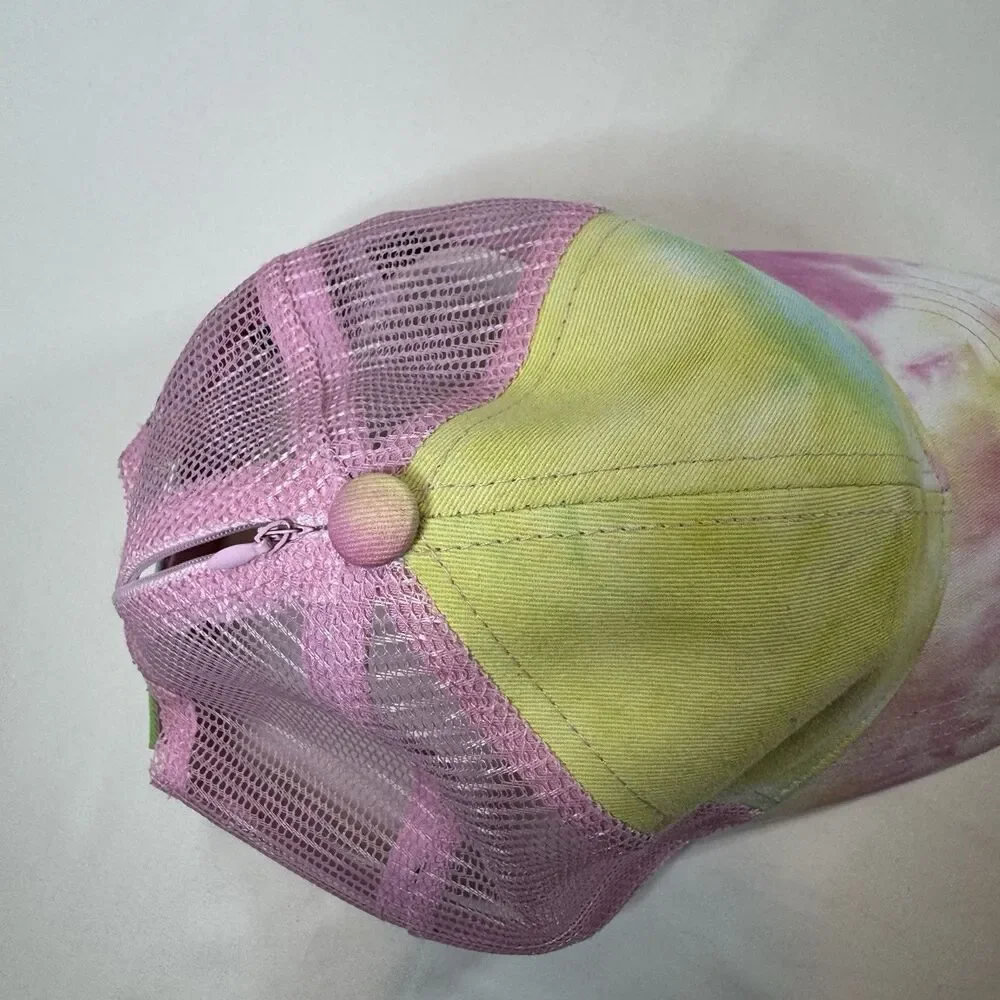Angela & William Tie Dye Ponytail Trucker Hat Pink Mesh Baseball Cap One Size